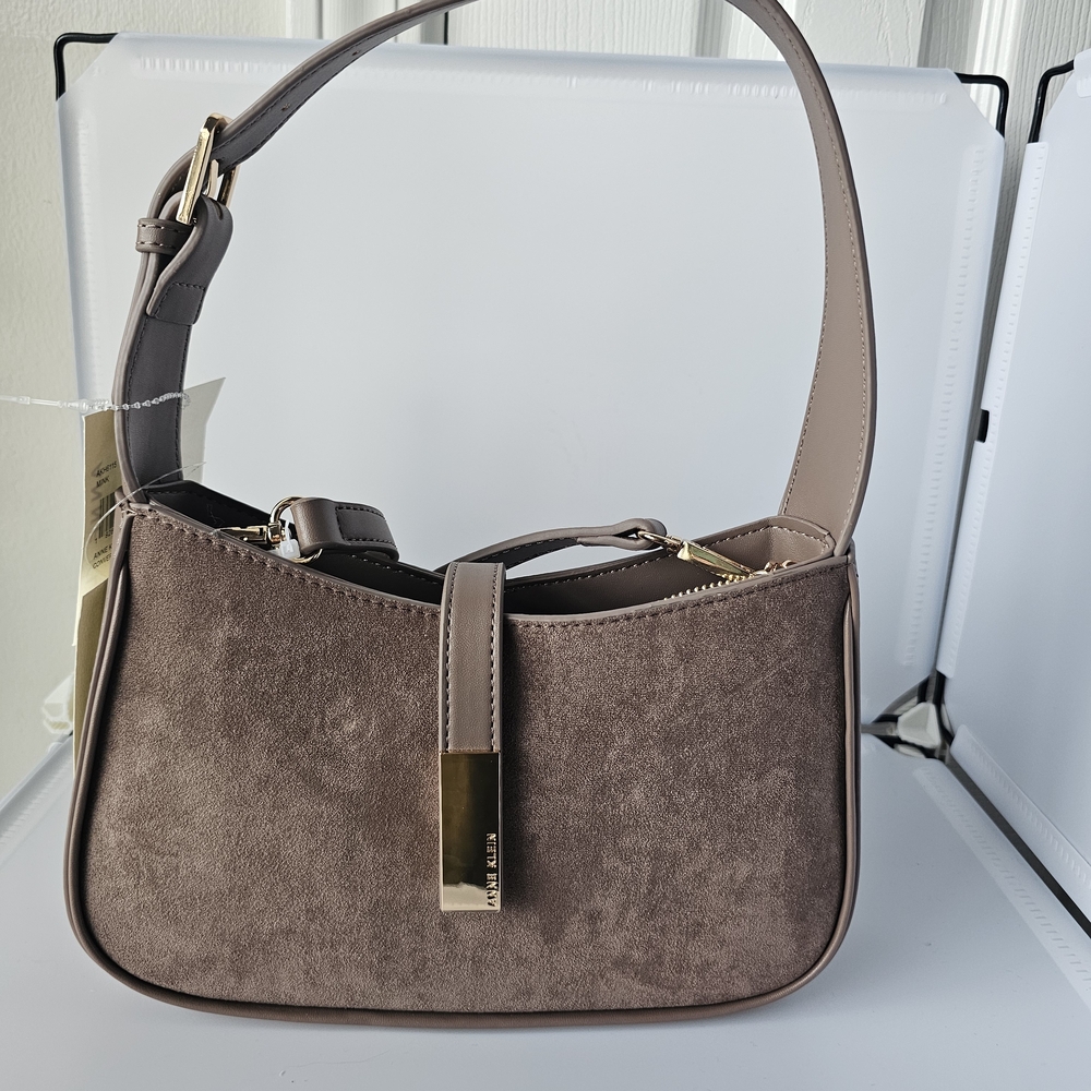 Anne Klein Brown Suede Shoulder Bag